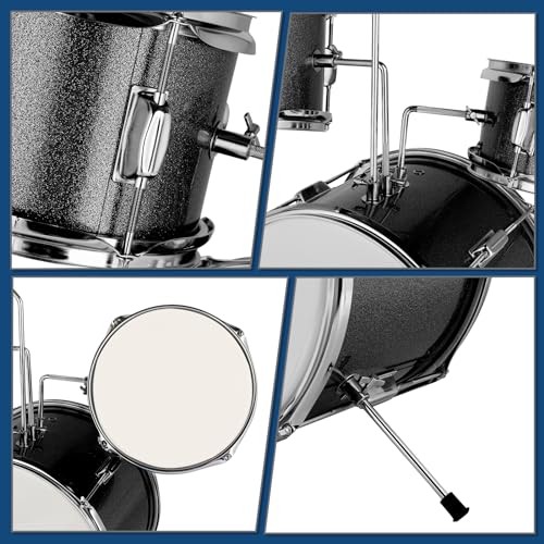 Ktaxon 3-Piece Kids Drum Set with Throne Stool, Pedal & Drumsticks, Black L8657
