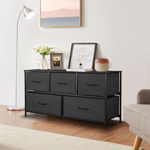 9 Drawer Dresser for Bedroom, Charcoal Black Fabric Storage Chest K84969