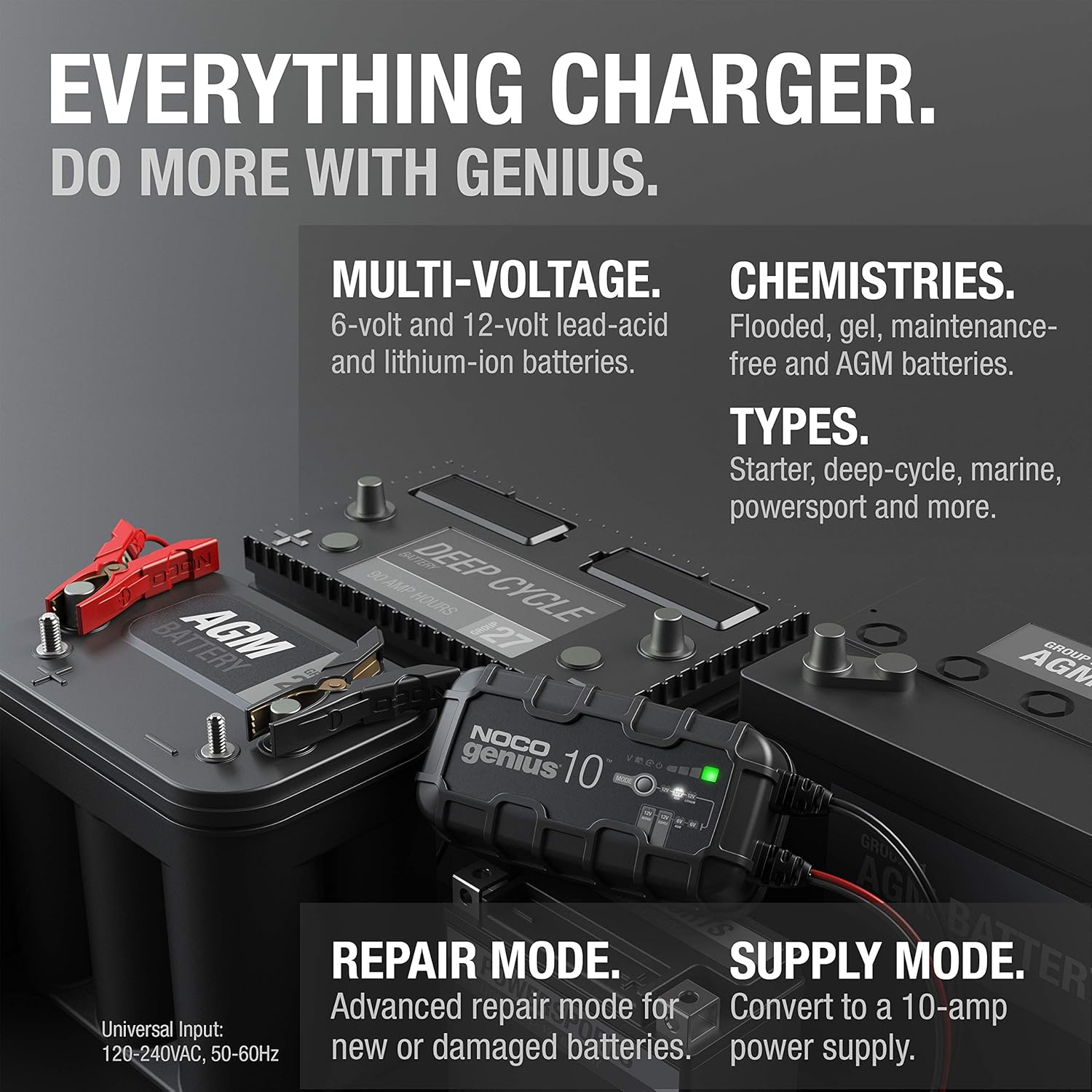 NOCO GENIUS10 10-Amp Smart Charger, 6V/12V Battery Maintainer C362