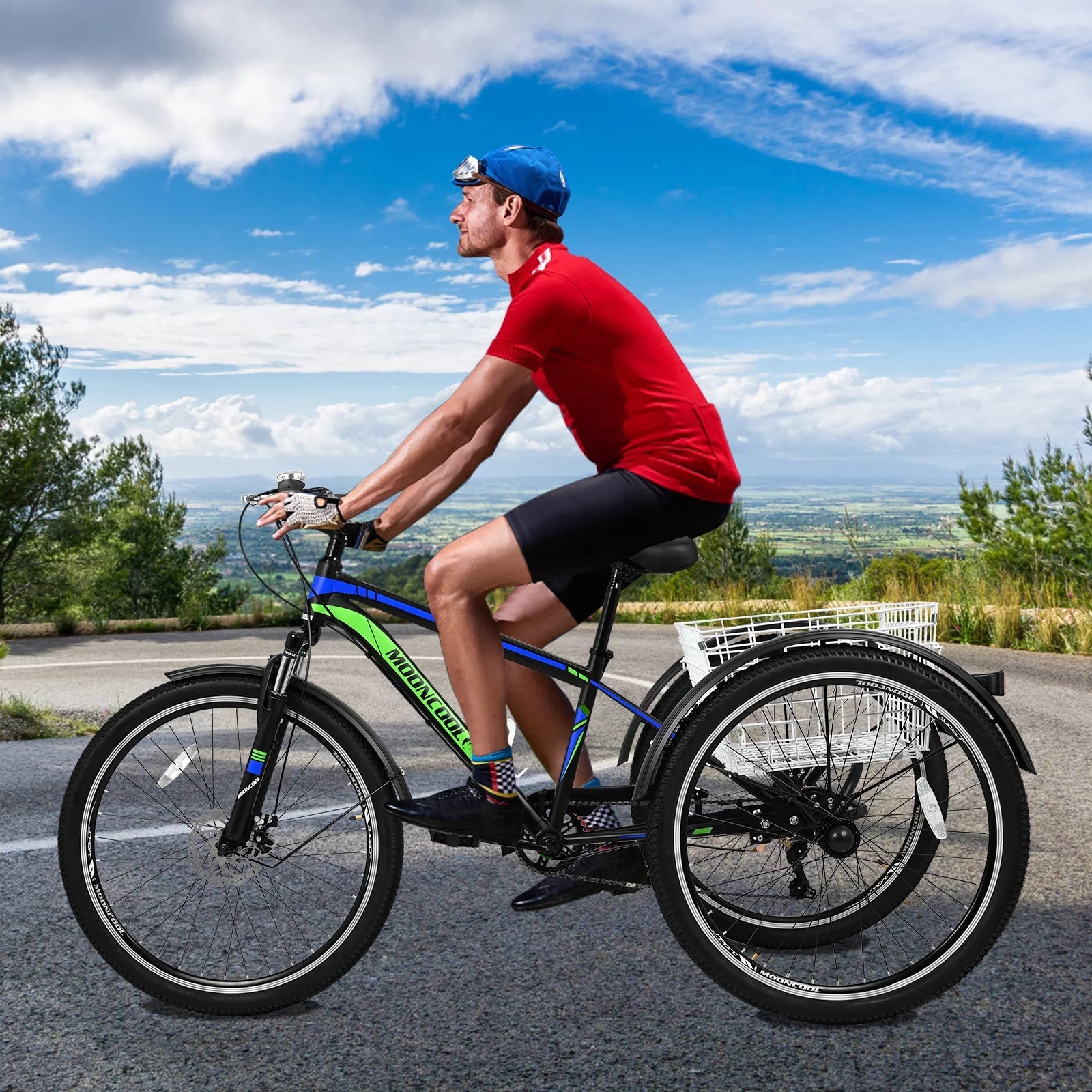 Slsy Mountain Tricycle for Adults, 7 Speed Three Wheel Bike with Cargo Basket I576