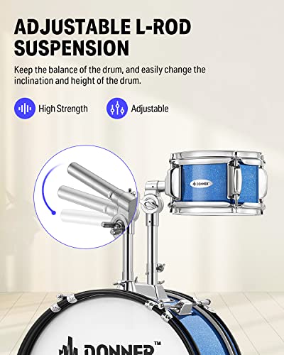 Donner 5-Piece Kid Drum Set for Beginners, 14 Inch Full Size, Metallic Black H8038