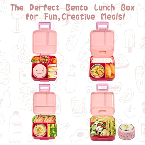 Bento Lunch Box for Kids with 5 Compartments and Thermos, Blue Dinosaur G749