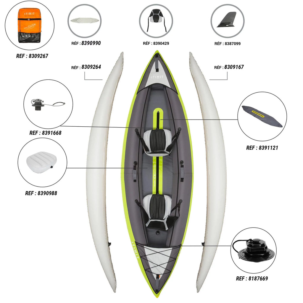 Decathlon Itiwit Inflatable Sit on Kayak with Pump, 1 or 2 Person, Green X618