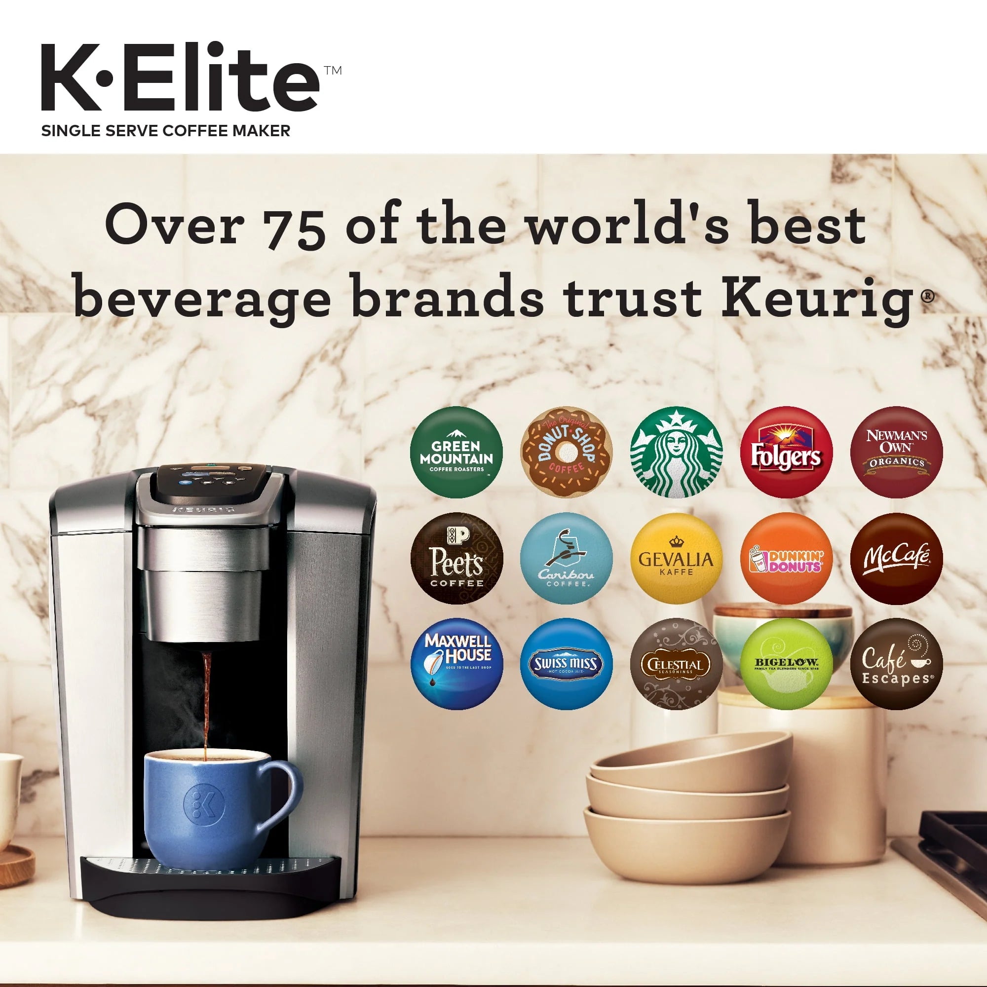Keurig K-Elite Single-Serve K-Cup Pod Coffee Maker, Brushed Silver E378947