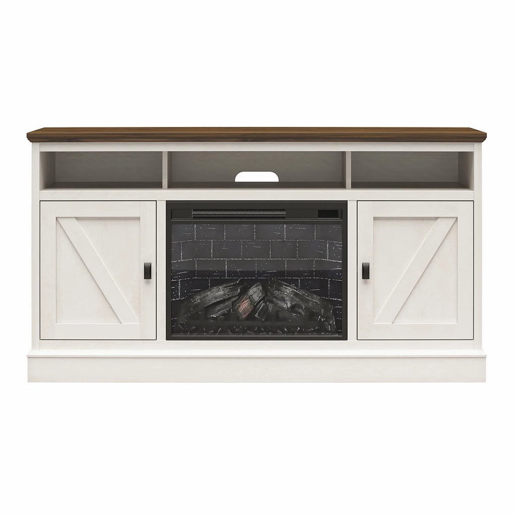 Ameriwood Home Ashton Lane Electric Fireplace TV Stand for TVs up to 65, Black Oak D206311