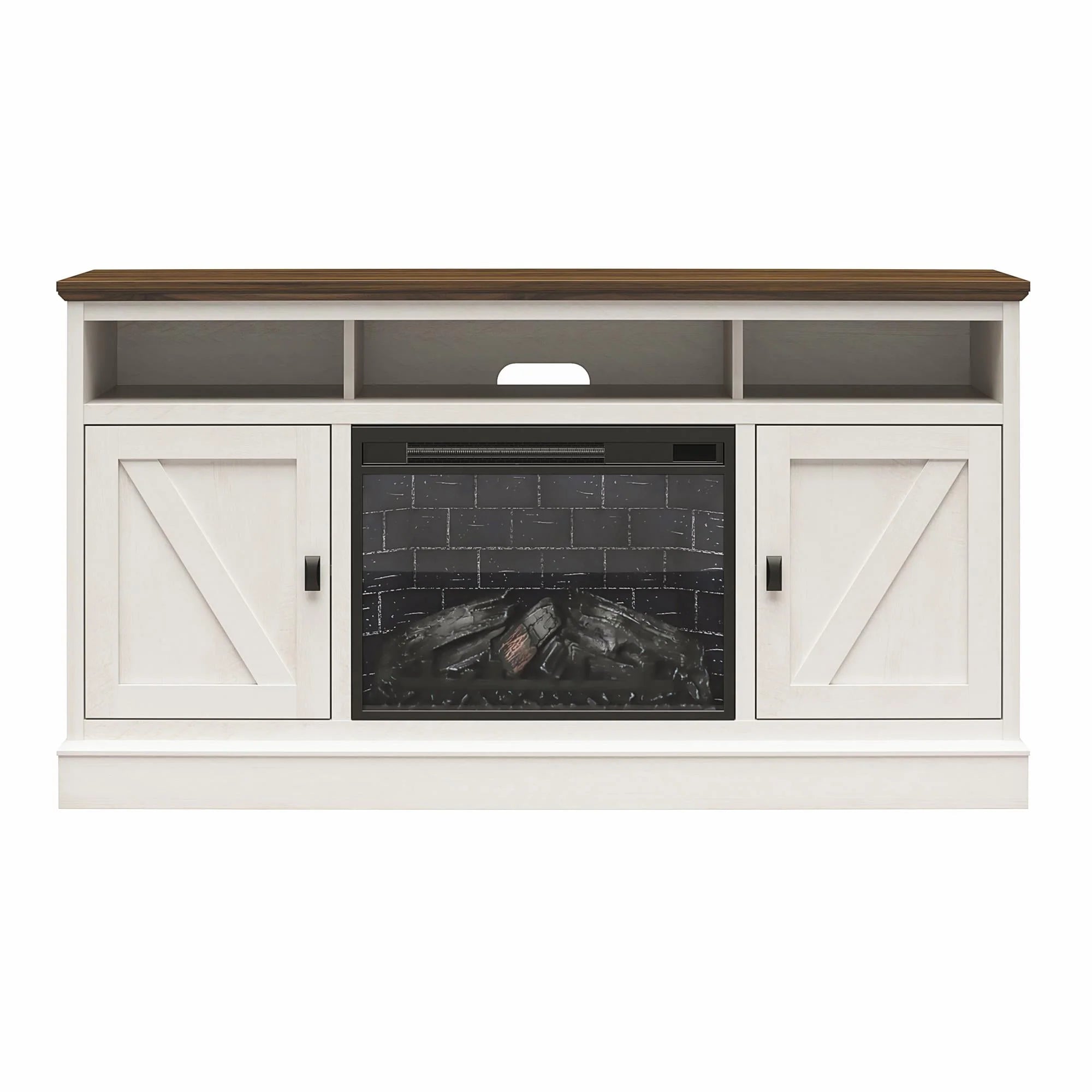 Ameriwood Home Ashton Lane Electric Fireplace TV Stand for TVs up to 65, Black Oak D206311