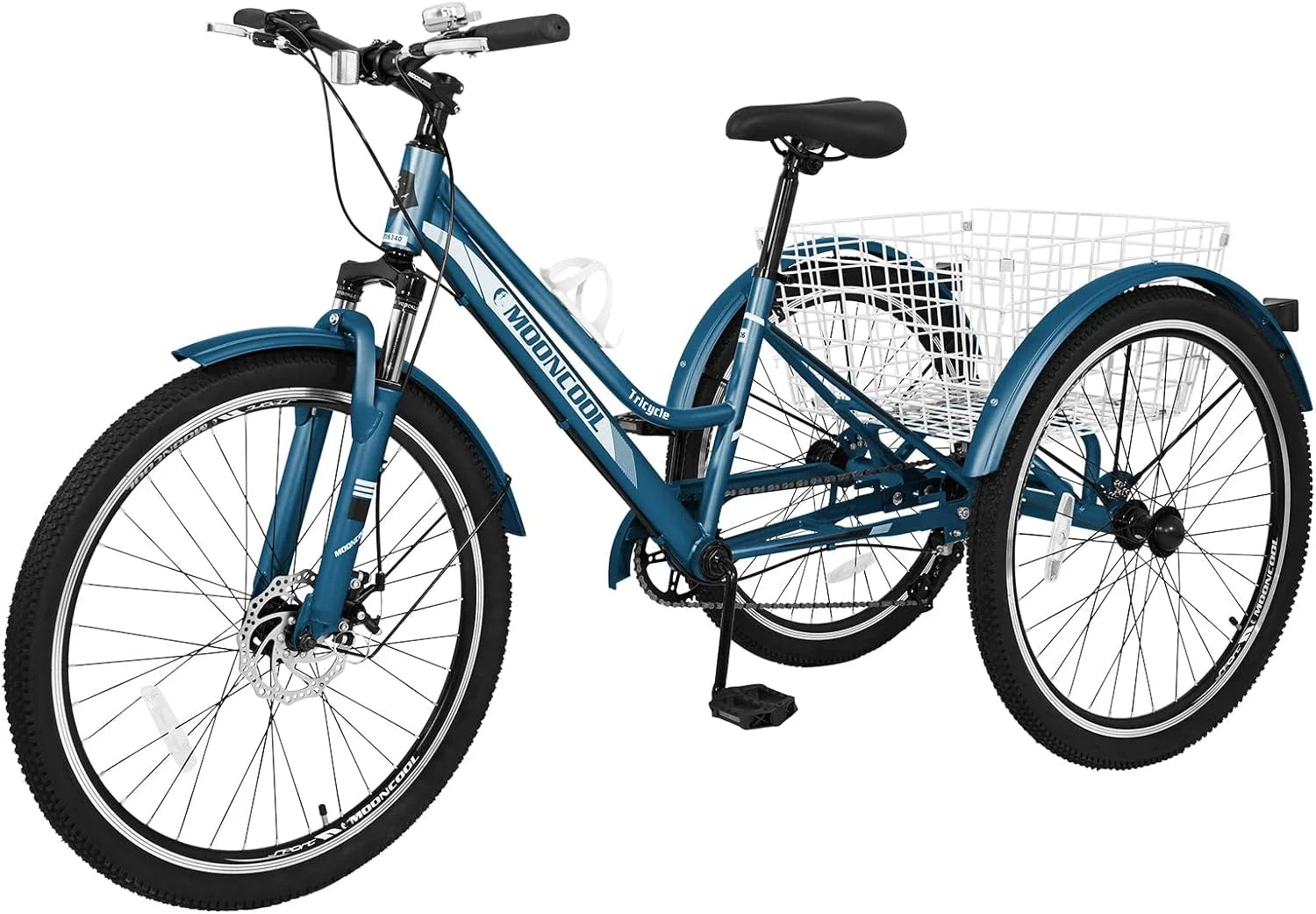 Slsy Mountain Tricycle for Adults, 7 Speed Three Wheel Bike with Cargo Basket I576