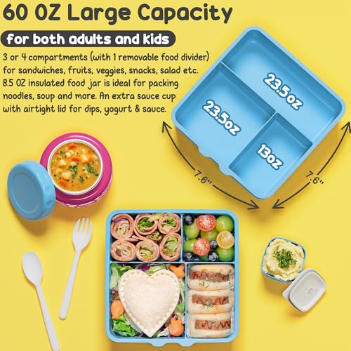 Fimibuke Bento Box for Kids with Thermos, 3-4 Compartment, Leakproof, BPA-Free L195