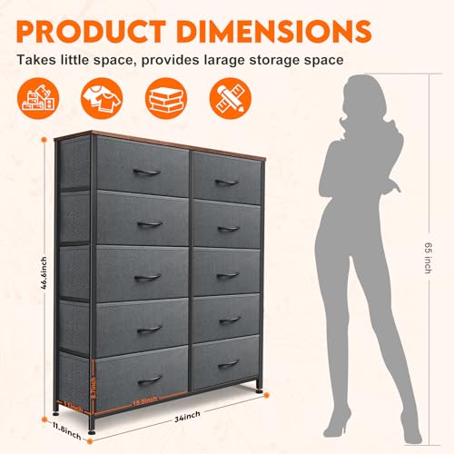 9 Drawer Dresser for Bedroom, Charcoal Black Fabric Storage Chest K84969