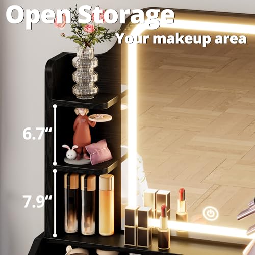 LIKIMIO Small Makeup Vanity Desk with Mirror and Lights, White S9485