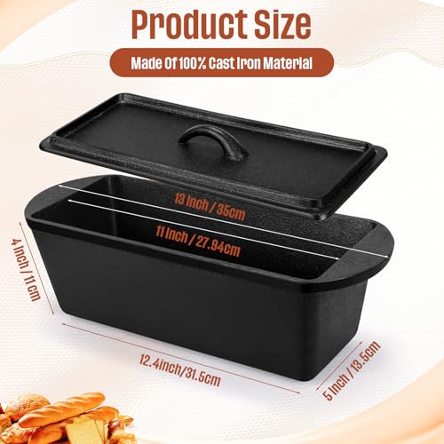 Cast Iron Bread Loaf Pan with Lid, 13 x 5 x 4 Inches, Dual Handles Y218