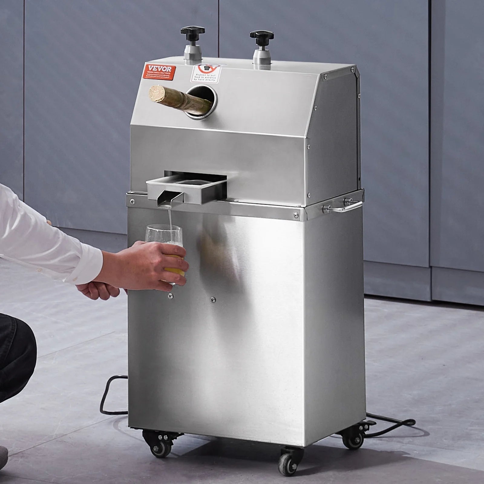 SKYSHALO 750W Electric Sugar Cane Juicer 661LBS/H Output 3 Rollers 2.4" Large Inlet