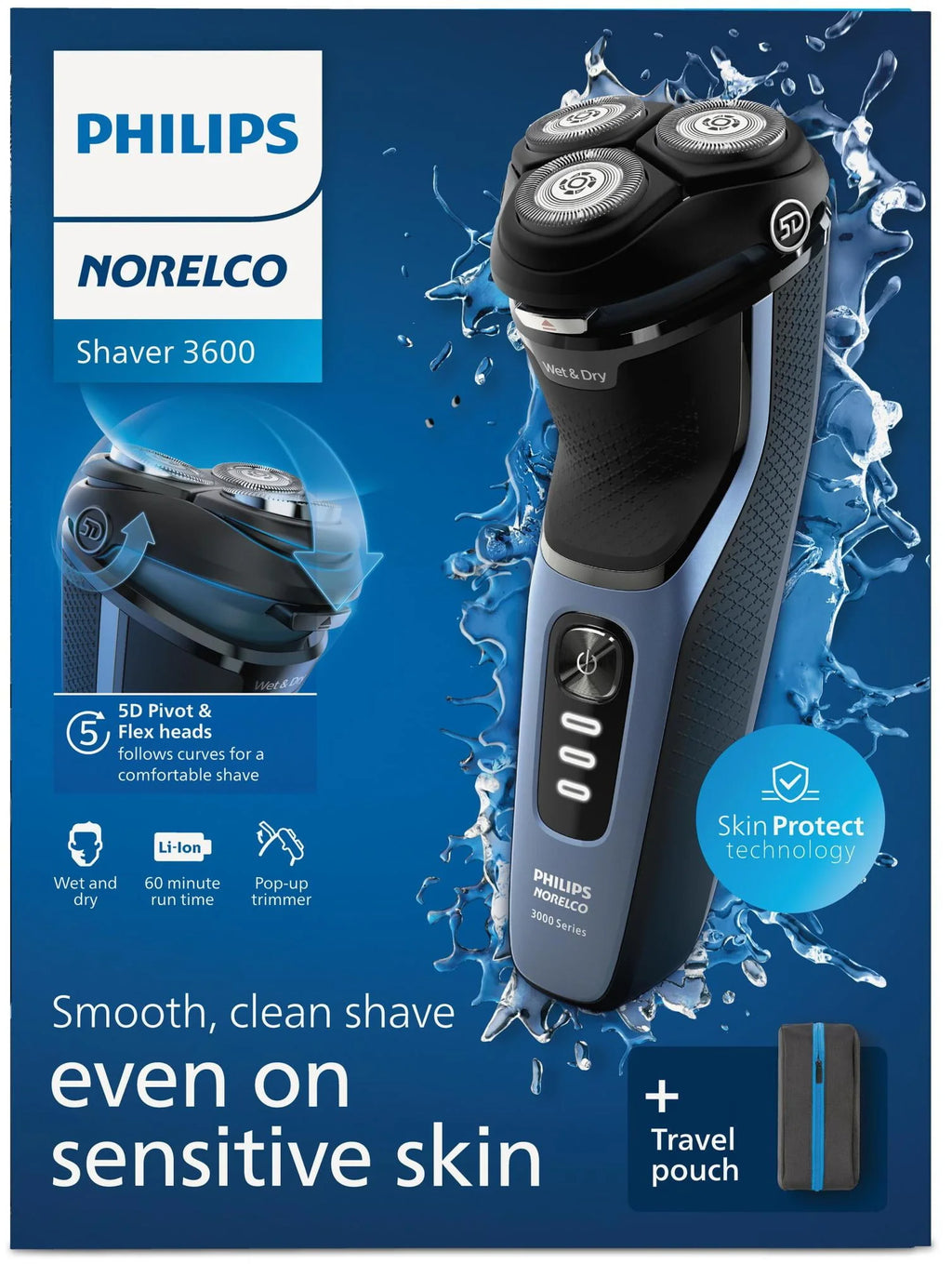 Philips Norelco Shaver 3600 Rechargeable Wet & Dry Electric Shaver with Pop-Up Trimmer G1676