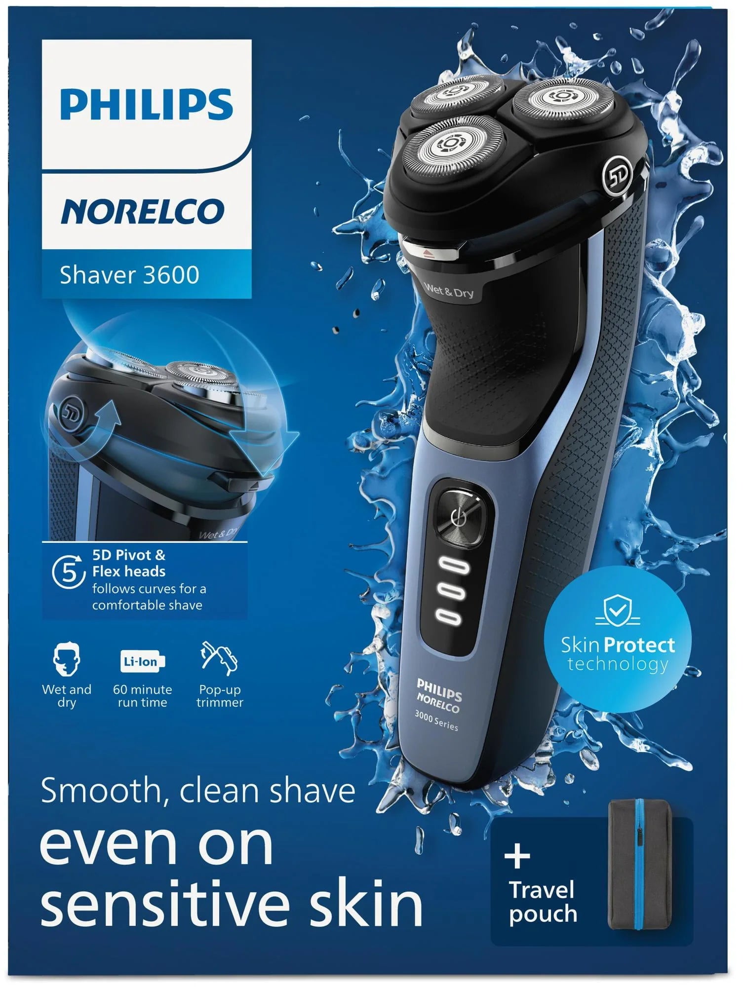 Philips Norelco Shaver 3600 Rechargeable Wet & Dry Electric Shaver with Pop-Up Trimmer G1676