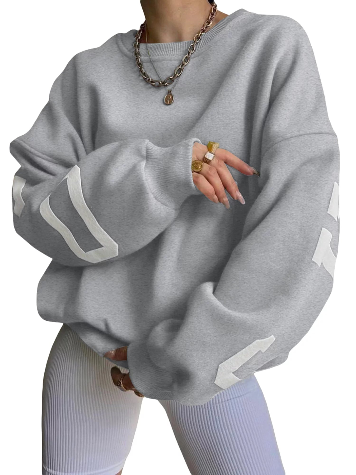 wybzd Women Y2K Oversize Sweatshirt Chicago Letter Graphic Sweatshirt Long Sleeve Fleece Drop Shoulder Pullover Top