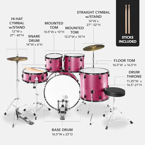 Best Choice Products 5-Piece Full Size Adult Drum Set with Cymbal Stands, Stool, Pedal, Sticks - Dark Blue Sparkle D34023