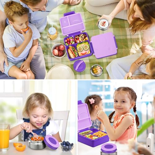 Bento Lunch Box Set for Kids with Soup Thermo, Leak-Proof, 4 Compartment, Black W97698