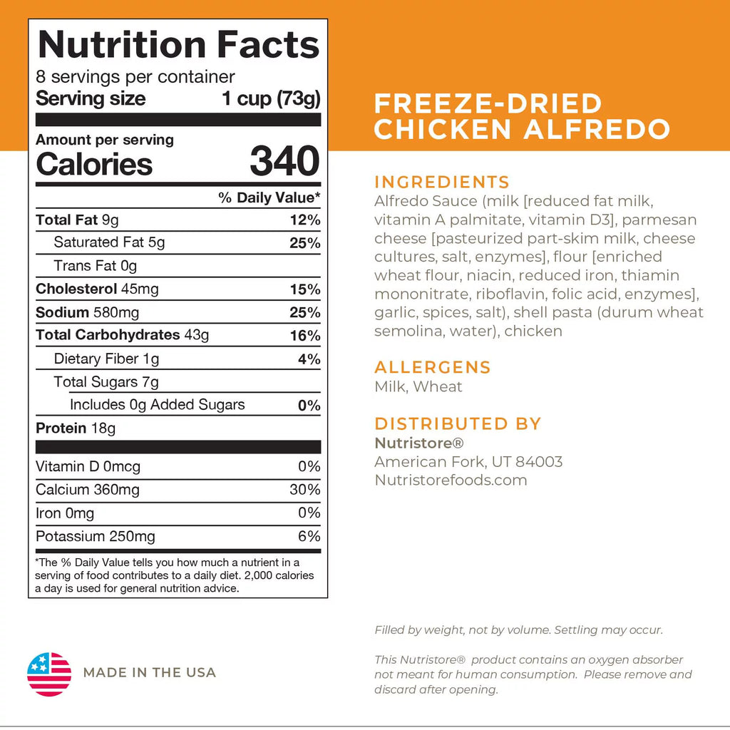 Nutristore Freeze-Dried Chicken Alfredo Emergency Meal, 25 Year Shelf Life C761589