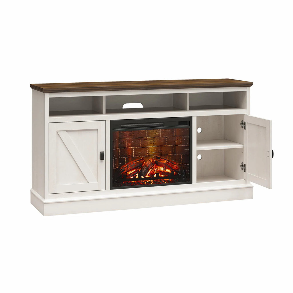 Ameriwood Home Ashton Lane Electric Fireplace TV Stand for TVs up to 65, Black Oak D206311