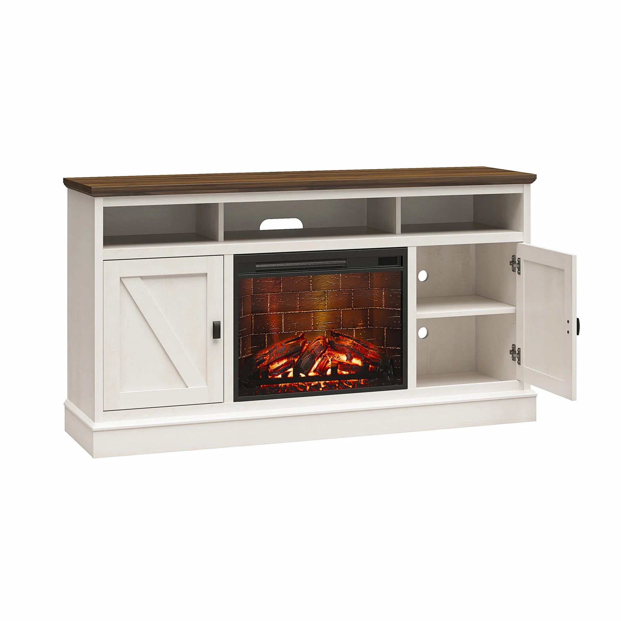 Ameriwood Home Ashton Lane Electric Fireplace TV Stand for TVs up to 65, Black Oak D206311