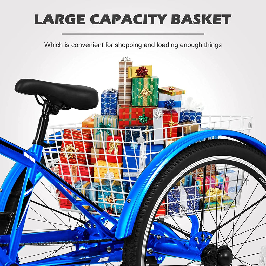 Slsy Mountain Tricycle for Adults, 7 Speed Three Wheel Bike with Cargo Basket I576