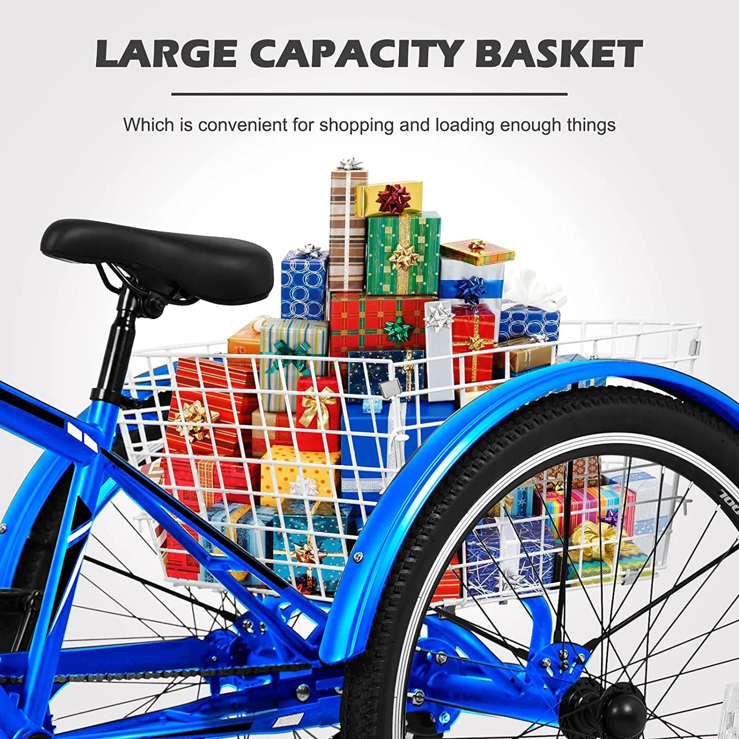 Slsy Mountain Tricycle for Adults, 7 Speed Three Wheel Bike with Cargo Basket I576