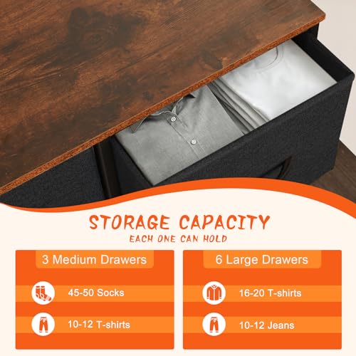 9 Drawer Dresser for Bedroom, Charcoal Black Fabric Storage Chest K84969