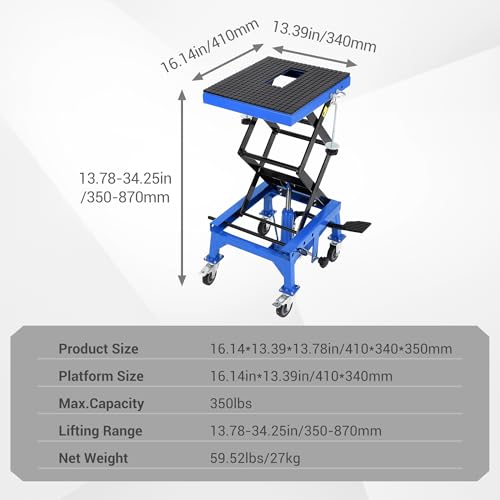 Hydraulic Motorcycle Lift Jack 350LBS, Foot Operated Scissor Lift for ATV Dirt Bike O45548
