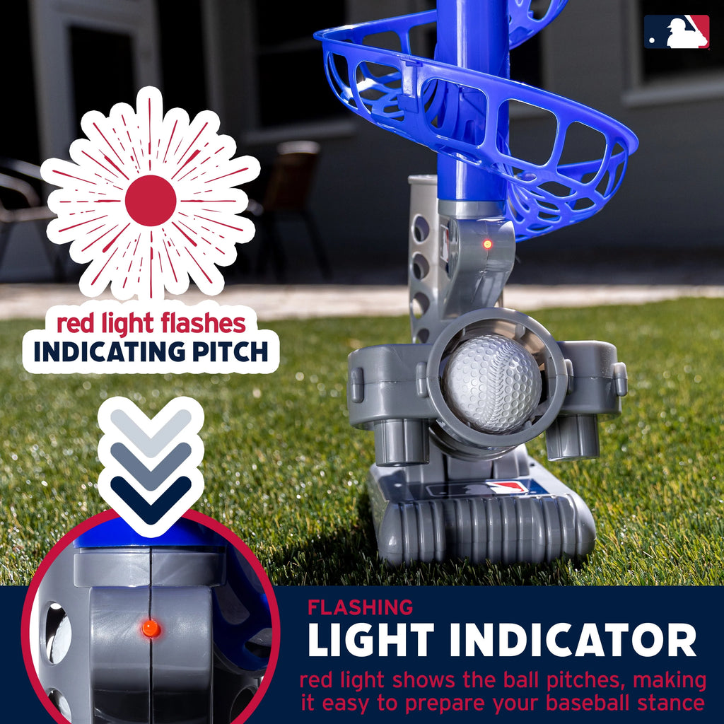 Franklin Sports Kids Baseball Pitching Machine Height Adjustable with 6 Plastic Balls, Grey/Blue U92360