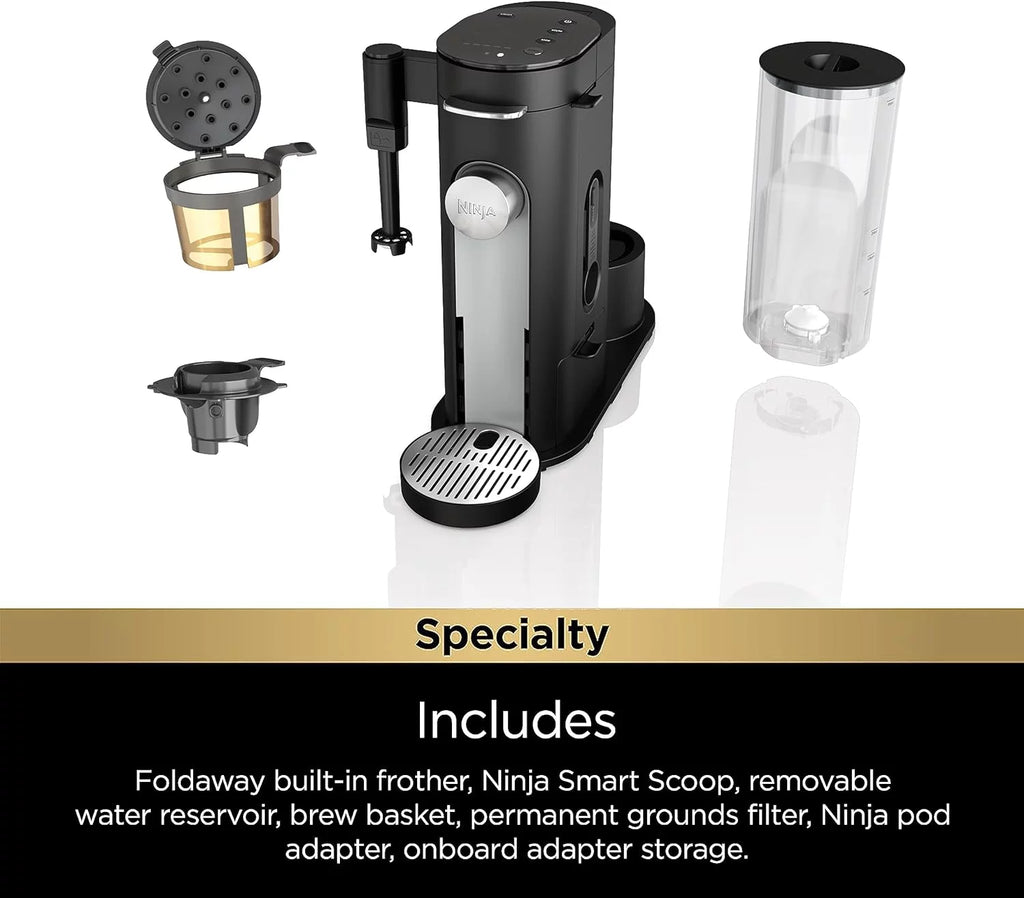 Ninja PB051 Pods & Grounds Single-Serve Coffee Maker with Milk Frother, Black V889413