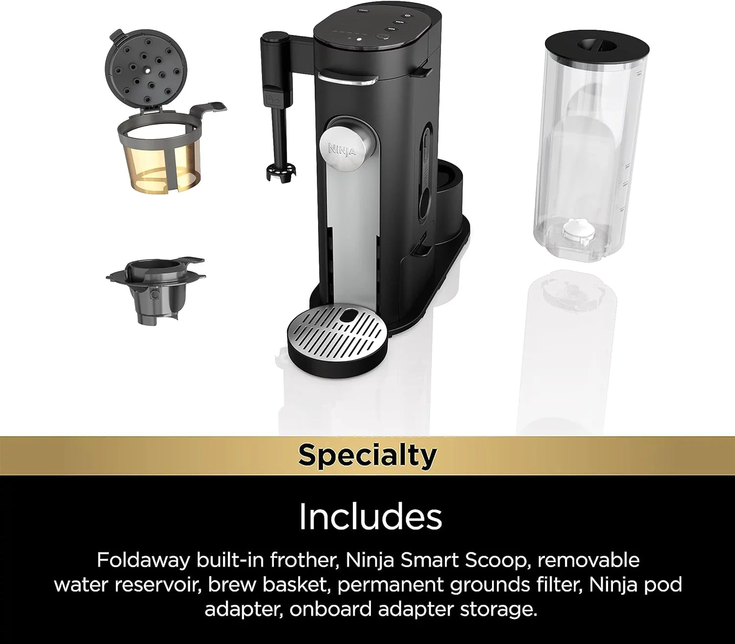 Ninja PB051 Pods & Grounds Single-Serve Coffee Maker with Milk Frother, Black V889413