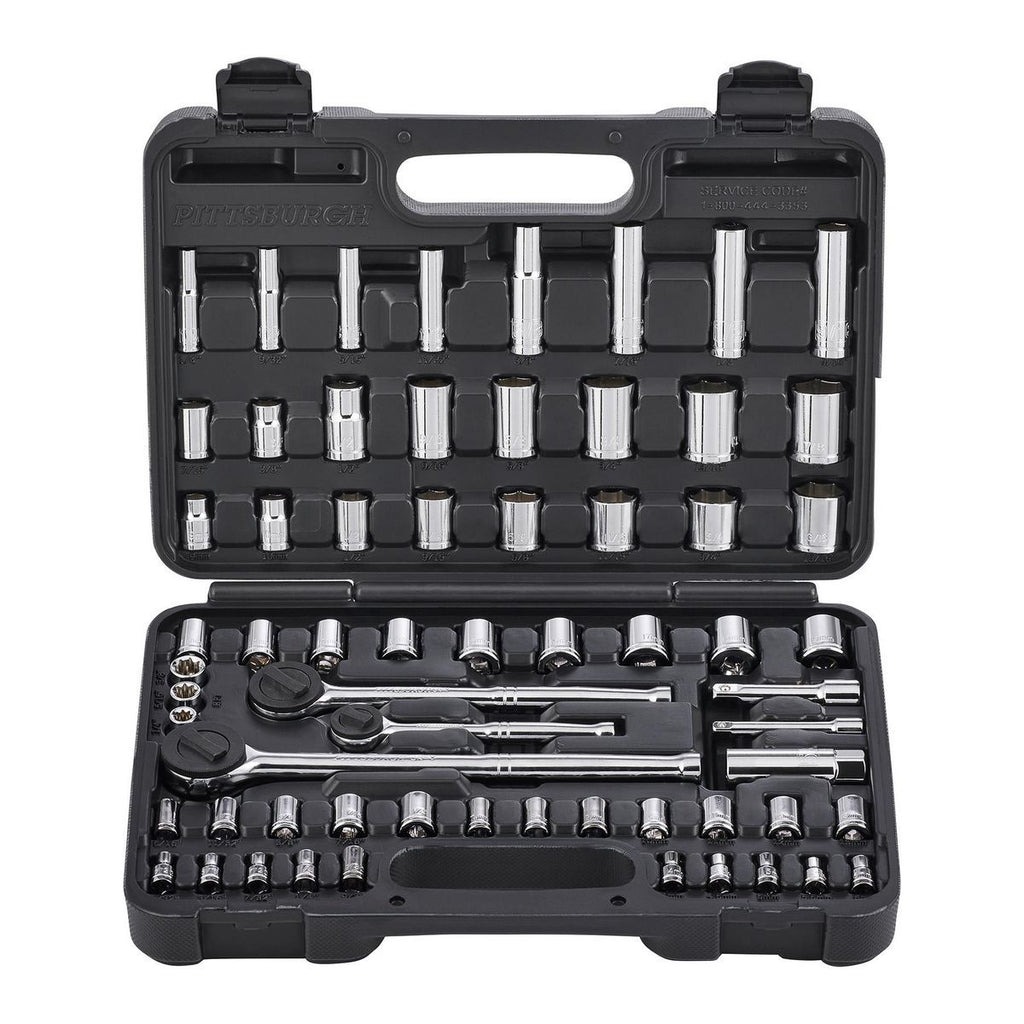 PITTSBURGH 1/4 in., 3/8 in., and 1/2 in. Drive SAE and Metric Socket Set, 64-Piece