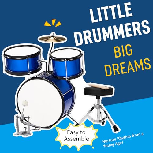 Ktaxon 3-Piece Kids Drum Set with Throne Stool, Pedal & Drumsticks, Black L8657