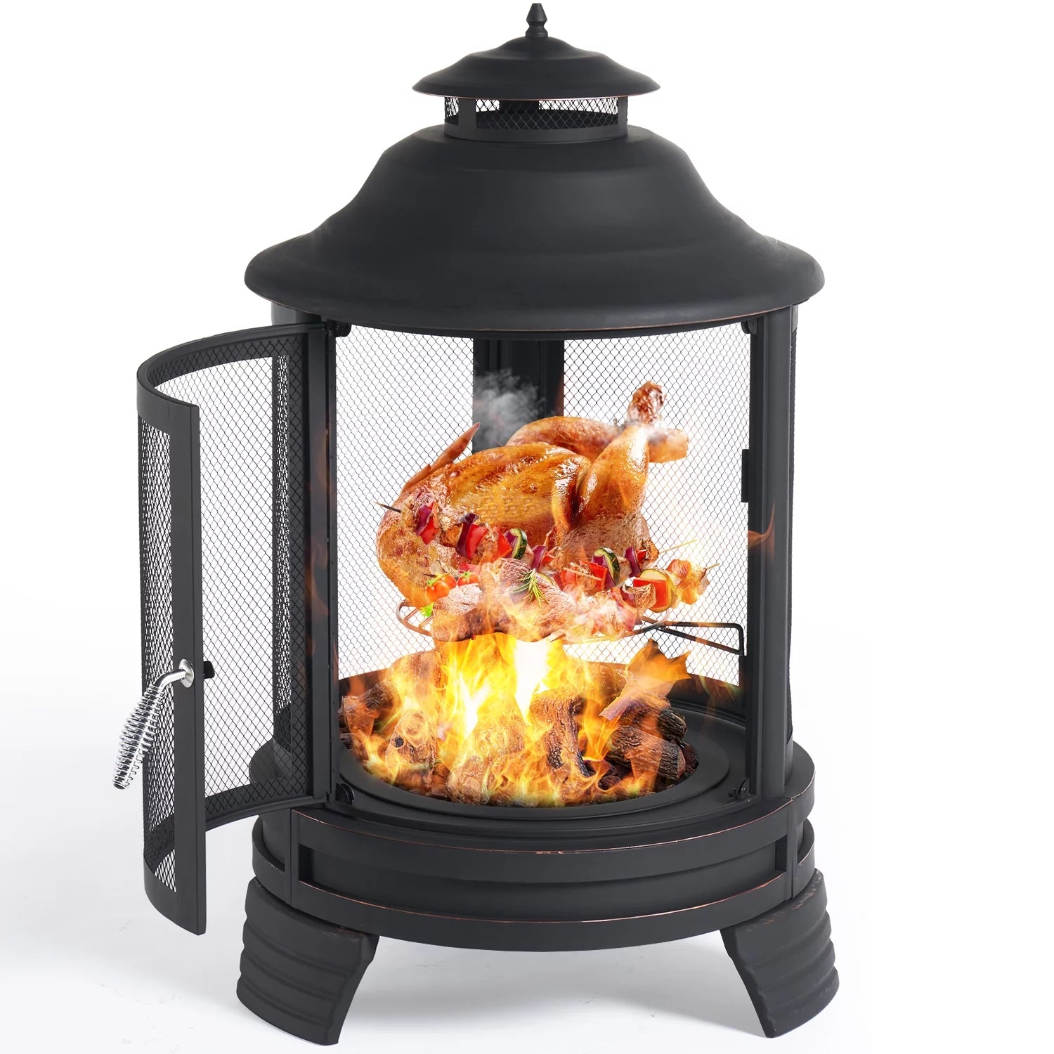 BaPiPro Fire Pit for Outside, 2 in 1 Fire Pit with Removable Grill, Outside Wood Burning Fire Pit for Patio, Backyard,Black Pagoda
