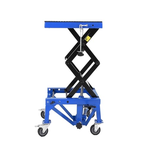 Hydraulic Motorcycle Lift Jack 350LBS, Foot Operated Scissor Lift Table for ATV Dirt Bike, Heavy-Duty Steel Stand with Safety Lock & Wheels, 13.78-34.25" Height Adjustable, Oil Drain Hole