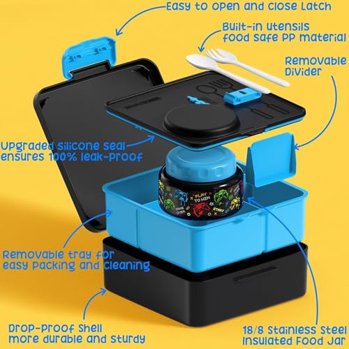 Fimibuke Bento Box for Kids with Thermos, 3-4 Compartment, Leakproof, BPA-Free L195