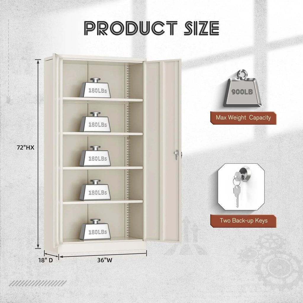 Metal Storage Cabinet with Locking Doors, 72" Tall, Black B350639