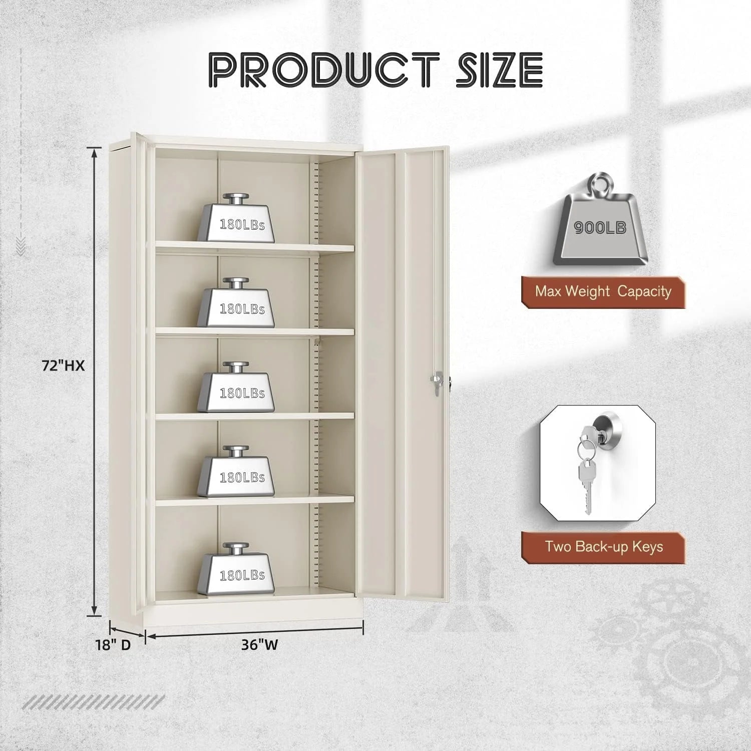 Metal Storage Cabinet with Locking Doors, 72" Tall, Black B350639