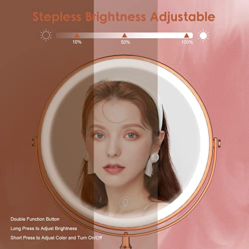 Lighted Makeup Mirror, Rechargeable Double Sided Magnifying Vanity Mirror, 3 Colors, 1x/10x F7514