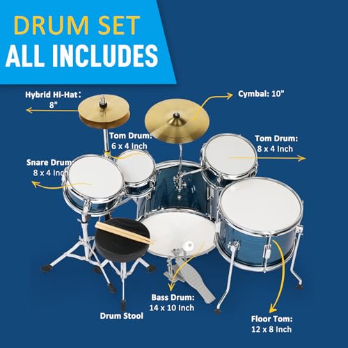 Ktaxon 5-Piece Junior Drum Set with Throne, Pedal & Drumsticks, Black Y61267