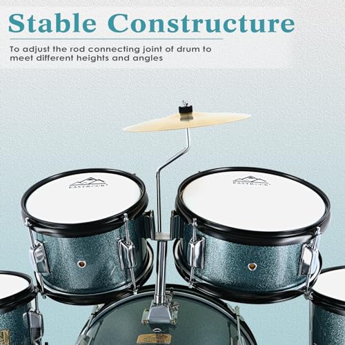 EASTROCK Kids Drum Set 5-Piece 16 Inches Junior Drum Kit with Throne, Cymbal, Pedal & Sticks U617814