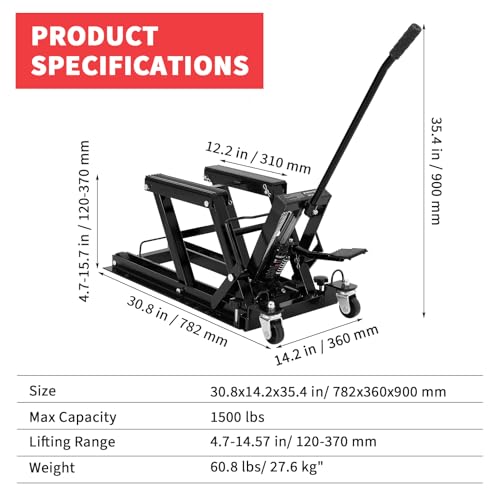 Hydraulic Motorcycle Lift Jack 1500Lb ATV Scissor Lift with Height Adjustment, Red I401623