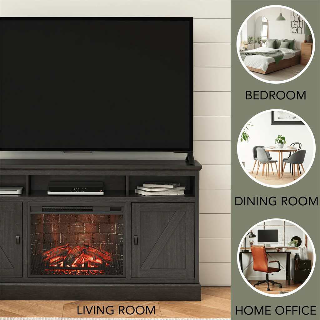 Ameriwood Home Ashton Lane Electric Fireplace TV Stand for TVs up to 65, Black Oak D206311