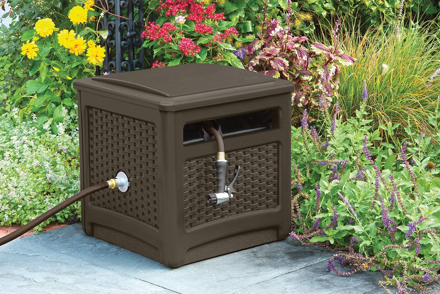 Suncast No-Leak Resin Wicker-Looker Hose Reel, Mocha J1504