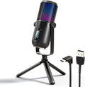 USB Microphone for PC, RGB Gaming Desktop Microphone Condenser Mic with Tripod Stand for Streaming, Studio Recording, Podcast, Computer Cardioid Condenser mic Compatible with Flexible Boom Arm Stand… Pack of 2