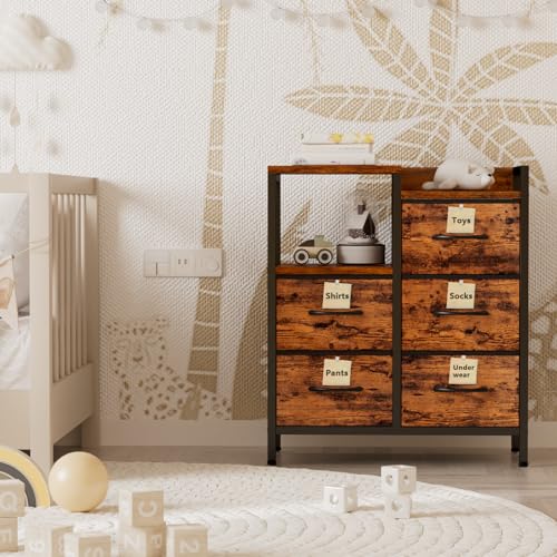 Furnulem 5 Drawer Black Fabric Dresser for Bedroom with Metal Frame D6974