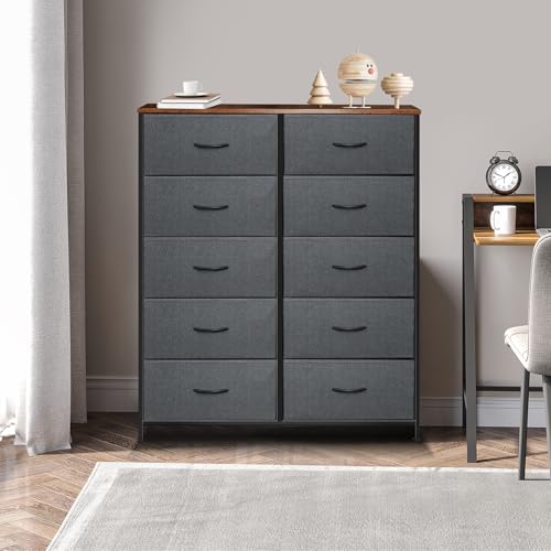 9 Drawer Dresser for Bedroom, Charcoal Black Fabric Storage Chest K84969