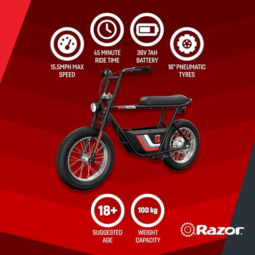 Razor Rambler 16 36V Electric Minibike with Retro Style, Retrospec Dakota Adult Helmet B115