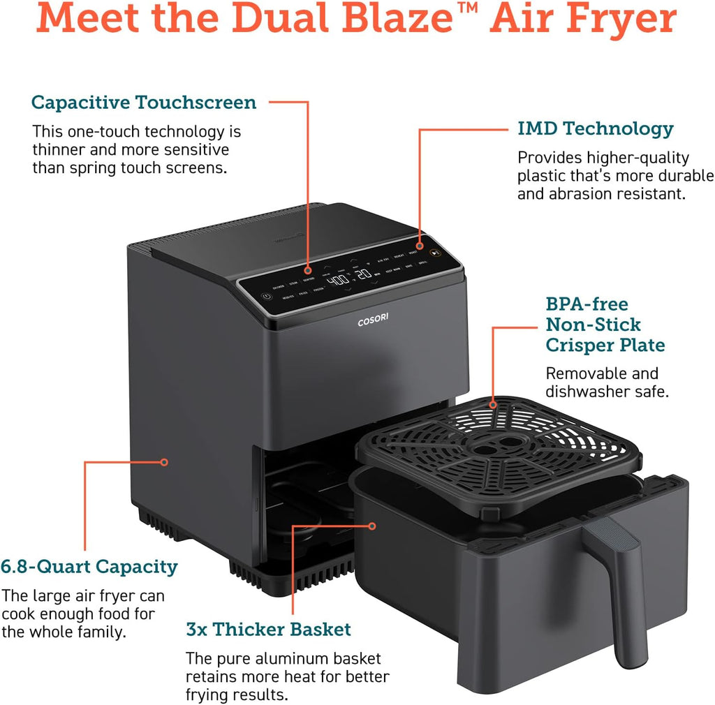 COSORI Air Fryer 6.8Qt Dual Blaze with 360 ThermoIQ Tech C677