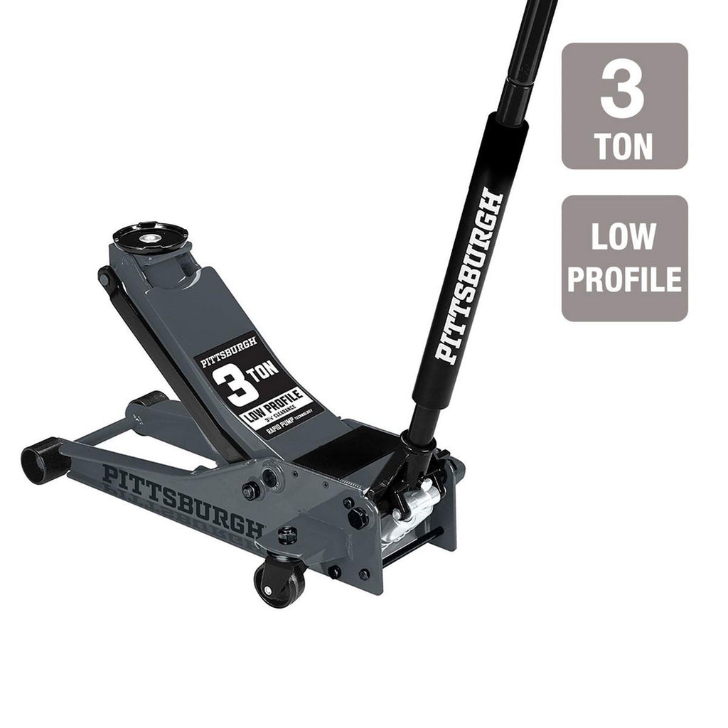 PITTSBURGH 3 Ton Low-Profile Floor Jack with RAPID PUMP, Slate Gray